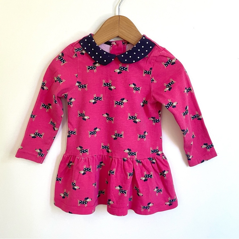 5/$20💥Dogs w Berets! Baby Girl Drop Waist Dress, Peter Pan Collar, Flared Skirt